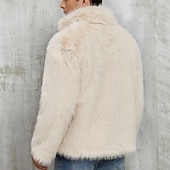 levne Pánské bundy a kabáty-Pánské Neformální bunda Kabát z umělé kožešiny Dovolená Denní Zahřívací Plyš Podzim Zima Bez vzoru Módní Šik ven Stojáček Standardní Černá Bílá Žlutá Královská modř Velbloudí Saka