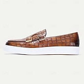 abordables Chaussures de Costume Classiques-Mocassins en cuir véritable à motif crocodile pour homme avec double boucle – chaussures habillées de luxe à enfiler pour les affaires, les mariages et les occasions formelles