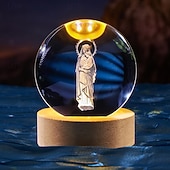 preiswerte Weihnachtsgeschenklichter-3D-Statue der Jungfrau Maria aus Kristall mit Holzsockel, lasergravierte Glaskugelstatue „Unsere Liebe Frau von Guadalupe“, 3D-Kristallkugel, Mutter Maria, christlich-katholische religiöse