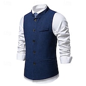 preiswerte Herrenweste-Herren Weste Gilet Urlaub Party Geschäft Mode Lässig Frühling Herbst Tasche Knöpfe Polyester Bequem Karomuster Streifen Einreihig Ein-Knopf Stehkragen Normale Passform Wein Marineblau Dunkelgray