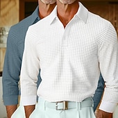 preiswerte Herren Klassisches Polo-Herren Waffel-Poloshirts Golfshirt Langarm Kragen Revers Frühling Herbst Ganzjahres Einfach Texture Basic Modern Lässig 2 teilig Knöpfe Straße Lässig Sport A B C Top T-Shirt für Herren