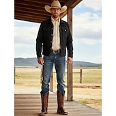 billige Cowboy og vestlige støvler-brune vestlige cowboystøvler for menn – kunstskinn med intrikate broderier, klassisk firkantet tå og stablet hæl for rodeo og hverdagsbruk