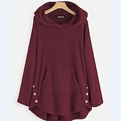 Недорогие Свитшоты с флисовой подкладкой-Жен. Толстовка с капюшоном и пуловером Полотняное плетение На каждый день Длинный рукав Капюшон Обычные топы Для улицы На каждый день Повседневные Карман Пуговицы Черный Белый Розовый Красный Зеленый