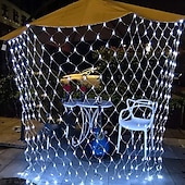 abordables Enchufe eléctrico-Cadena de luces LED de red IP65, 6 mx 4 m, 3 mx 2 m, cadena de luces LED navideñas flexibles de 880 led y 200 led, cadena de luces de malla para jardín, patio, decoración colorida, enchufe UE, EE.