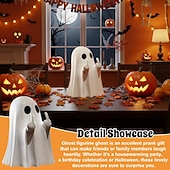 levne Halloweenové závěsné a stolní dekorace-halloween roztomilá figurka ducha - prostředníček strašidelná socha ducha z pryskyřice, roztomilá dekorace ducha pro halloweenskou výzdobu, verandu a vnitřní strašidelné bytové dekorace 10x10x10cm