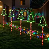 abordables luces navideñas al aire libre-Luces solares para árbol de Navidad con 5 enchufes para insertar en el suelo, luces decorativas para jardín al aire libre, luces festivas para Navidad.