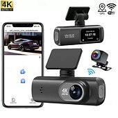 cheap Car Rear View Camera-High-definition 4K front and 1080P rear dual-lens dash cam with WiFi mobile connectivity car DVR loop recording comes with a 32GB memory card.