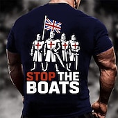  Ανδρικό Πατριωτικό T-Shirt με Γραφικό που Απεικονίζει 'Σταματήστε τις Βάρκες' Βρετανούς Ιππότες  Σχέδιο Σημαίας της Ένωσης T-Shirt με κοντά μανίκια
