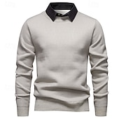 cheap Men&#039;s Pullover Sweater-Men&#039;s Pullover Sweater Jumper Knit Sweater Ribbed Knit Regular Tops Knitted Fleece Plain Turndown Fashion Basic Vacation Daily Wear Clothing Apparel Winter Black Dark Gray S M L