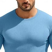 cheap Ribbed Knit Tee-Men's T Shirt Ribbed Knit tee Tee Top Long Sleeve Shirt Long Sleeve Crew Neck Spring Fall All Seasons Plain Textured Pit Strip Fashion Designer Basic Knitting Casual Vacation Street Purple Top Tee