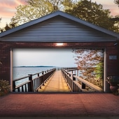 cheap Garage &amp; Door Banners-Tapestry Garage Door Cover Large Hanging Backdrop Nature Road Rustic Cottagecore 3D Party Outdoor Shooting Backgrounds Front Door Home Decor