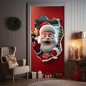 Christmas Door Cover Holiday Curtain Decoration Winter Theme Drapes Featuring Classic Santa Claus Breaking Through Wall Print Large Fabric Panel Festive Home Decor For Living Room Bedroom Entryway4