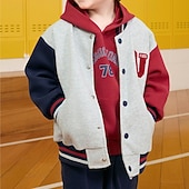 billiga Pojkars basebolljackor-Barn Unisex Baseballjackor Ytterkläder Färgblock Långärmad Komfort Knappar Mjukt Täcka Utomhus Mode Dagligen Blå Grå Vår Höst 4 år +