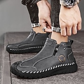 abordables Bottines-Homme Bottes Rétro Marche ancien Quotidien PU Confortable Bottes Mi-Mollet Mocassin Brun foncé Noir Gris Printemps Automne