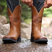 economico Stivali da cowboy e occidentali-stivali da lavoro da cowboy da uomo con bandiera americana in rilievo - stivali western in similpelle marrone resistente con suola robusta per abbigliamento casual e all&#039;aperto
