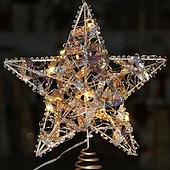 economico Cima dell&#039;Albero-Puntale per albero di Natale con stella e luce a LED, ornamento colorato a forma di stella a cinque punte in ferro, decorazione per albero da appendere, regalo per decorazioni da tavola per la casa