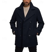 billiga Trenchcoat för män-Herr Peacoat Trenchcoat Semester Dagligen Höst Vinter Polyester Håller värmen Ytterkläder Kläder Mode Klassisk Slät Ficka Kavajslag Dubbelknäppt