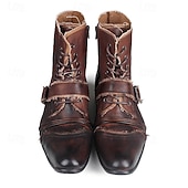 abordables Bottes en cuir haut de gamme-Bottes de motard rétro en cuir marron pour homme – Bottes de moto montantes faites à la main avec des accents de boucle pour le punk, le gothique et le streetwear décontracté
