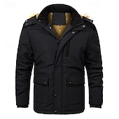 cheap Men&#039;s Downs &amp; Parkas-Men&#039;s Winter Coat Fleece Jacket Parka Pocket Fleece Polyster Vacation Daily Wear Date Regular Fashion Casual Comfortable Thermal Warm Fall Winter Solid / Plain Color Black Khaki Dark Blue Puffer