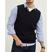 cheap Men&#039;s Sweater Vest-Men&#039;s Sweater Vest Dress Sweater Pullover Sweater Jumper Vest Knit Sweater Ribbed Knit Regular Tops Knitted Plain V Neck Fashion Casual Vacation Daily Wear Clothing Apparel Fall Winter Black Green S