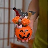 cheap Halloween Indoor-1 Pc 12 * 9CM 2025 New Halloween and Easter Pumpkin Eye Bat with Lantern Ghost Festival Decoration Simulation Flower Pumpkin Lantern