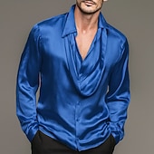 economico Camicie in raso da uomo-Per uomo Camicia Camicia in raso Camicia elegante Camicia casual Camicia con Bottoni Camicia da Ballo Semplice Formale Matrimonio Nero Vino Blu reale Oro Manica Lunga Collo a scialle Tutte le stagioni