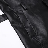 billiga Trenchcoat för män-Herr Rock Trenchcoat Lång trenchcoat Semester Dagligen Vår Höst PU Läder Vindtät Ytterkläder Kläder Mode Klassisk Slät Ficka Kavajslag Enkelknäppt