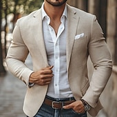cheap Blazer-Men&#039;s Blazer Jacket Notch Collar Fashion Solid Colored Blazer Light Khaki Tailored Fit Single Breasted One-button