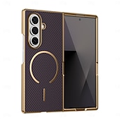 cheap Samsung Cases-Phone Case For Samsung Galaxy Z Fold 7 Z Fold 6 Z Fold 5 Z Fold 4 Z Fold 3 Back Cover with Screen Protector Magnetic Support Wireless Charging Retro Plating PC PU Leather