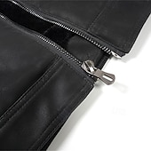 cheap Faux Leather Jackets-Men's Faux Leather Jacket Fleece Jacket Biker Jacket Motorcycle Jacket Vacation Daily Windproof Warm Patchwork Pocket Fall Winter Stripes Fashion Classic Stand Collar Regular Black Jacket