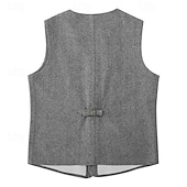 זול ג&#039;קט גברים-בגדי ריקוד גברים וסט חֲזִיָה Gilet חופשה מפלגה עֵסֶק אופנתי יום יומי אביב סתיו כיס כפתורים פוליאסטר נוח אחיד חזה יחיד כפתור יחיד צווארון V רגיל שחור אפור אֵפוֹד