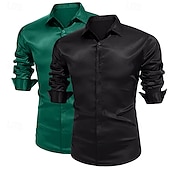 abordables Chemises en satin pour hommes-Homme Chemise Comme de la soie Chemise en satin Chemise habillée Chemise Décontractée Chemise Boutonnée Uni Formel Mariage Blanc + Vert Vert + rouge Noir + blanc Blanc + Bleu manche longue Revers