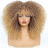ieftine Peruci istorice-Perucă creță afro peruci crețe pentru femei de culoare perucă afro creță creță cu breton perucă plină și pufoasă fără lipici peruci sintetice de înlocuire a părului pentru cosplay și zi de zi