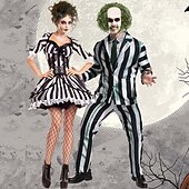 levne Kostýmy pro páry a skupiny-Beetlejuice Lydia Deetzová předvečer Všech svatých Obleky a blejzry Halloween skupinové kostýmy pro páry Beetlejuice 2 horor Horor Dospělé Pro páry Pánské Dámské Karneval Večírek Jednoduch