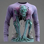 olcso Halloween pólók-Mindszentek napja Férfi Zombik 3D Póló Hosszú ujj póló 3D nyomtatás Terített nyak Ing Divat Túlzott Utca Hétköznapi Napi Arcpír rózsaszín Medence Bíbor Nyár Tavasz Ősz Ruházat S M L XL XXL XXXL 4XL