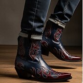 economico Stivali da cowboy e occidentali-Per uomo Da donna Stivali Stivali da Cowboy Ricamo Retrò Scarpe in pelle Camminata Punk Vintage All&#039;aperto Quotidiano Pelle PU Confortevole Stivaletti Slip-on Nero Blu Arancione Estate Primavera