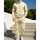 economico Tute da ginnastica-Per uomo Tuta da 2 pezzi Set di tute in pile Abiti da salotto Cerniera a un quarto Tinta unita Completo Abbigliamento Autunno &amp; Inverno Nero Bianco All&#039;aperto Viaggio Sportivo cascante Caldo Manica