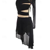 お買い得  フィギュアスケートドレス-フィギュアスケート ドレス 女性用 女の子 アイススケート ドレス ブラック パッチワーク 指穴付き メッシュ スパンデックス 伸縮性あり 訓練 レッスン用 プロフェッショナル スケートウェア 保温 クリスタル・ラインストーン 長袖 アイススケート フィギュアスケート