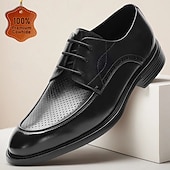  حذاء أكسفورد رجالي أسود من الجلد الطبيعي قابل للتنفس - حذاء رسمي خفيف الوزن برباط للمكتب وحفلات الزفاف والملابس الرسمية الصيفية