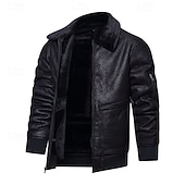 economico Giacca in ecopelle-Per uomo Giacca in Ecopelle Giacca in Pile Giacca da Biker Giacca da Moto Vacanza Quotidiano Antivento Caldo Tasca Inverno Semplice Moda Classico Bavero Regolare Nero Caffè Giacca