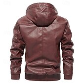 economico Giacca in ecopelle-Per uomo Giacca in Ecopelle Giacca da Moto Vacanza Quotidiano Antivento Caldo Tasca Autunno &amp; Inverno Semplice Moda Classico Con Cappuccio Regolare Nero Vino Marrone Giacca