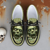 levne Boty pro muže-Pánské plátěné boty na šněrování s potiskem lebky zombie, ležérní lodičky, strašidelný halloween, párty a procházky