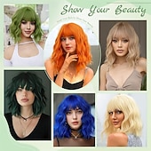 tanie Peruki imprezowe-ciemnozielona peruka z grzywką, 14-calowa peruka typu bob z grzywką, krótka, zielona peruka do codziennego użytku na imprezy