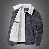 preiswerte Cargo-Jacken-Herren Winterjacke Cordjacke Fleecejacke Freizeitjacke Urlaub Täglich Thermowarm Tasche Fleece Herbst Winter Einfach Mode Streetwear Revers Regulär Gelb Khaki Armeegrün Grau Jacken