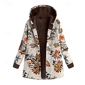preiswerte Fleece-Futterjacken-Damen Wintermantel Mantel Kapuzenjacke Warm Bequem Tasche Knöpfe Lässig Blumen Urlaub Ausgehen Wochenende Regulär Kapuzenpullover Normale Passform Langarm Oberbekleidung Weiß Gelb Rote Herbst Winter