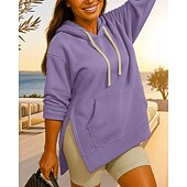 economico Felpa &amp; Sweatshirt-Per donna Felpa con cappuccio Felpa pullover Manica Lunga Top Athleisure Autunno Tinta unita Con tasche cascante Extra large All&#039;aperto Viaggio Vacanze abbigliamento sportivo Abbigliamento sportivo