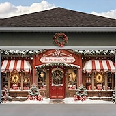 preiswerte Weihnachtliche Garagentorabdeckungen-Weihnachten Garagentorabdeckung Großes Hängendes Weihnachtsshop Geschenk Niedlich 3D Party Outdoor Urlaub Hintergründe aufnehmen Yard Wohndeko