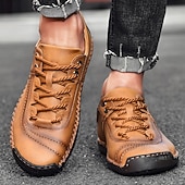 cheap Casual Lace-Up Shoes-Men's Brown Lace-Up Casual Shoes with Stitched Detailing, Comfortable Design for Daily Wear, Outdoor Adventures and Weekend Getaways