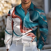 Недорогие Мужская атласная рубашка-Муж. Геометрический рисунок Мрамор Абстрактное жидкое искусство Рубашка Атласная рубашка Длинный рукав Мода Повседневная Отпуск На каждый день Лето Весна Осень Отложной 3D печать Рубашки на пуговицах