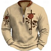 Men's Quarter Zip Sweatshirt Black Khaki Half Zip Cross Rose Front Pocket Quarter Zip Daily Holiday Going out Polyester Vintage Streetwear Retro Fall Winter Clothing Apparel Hoodies Sweatshirts4